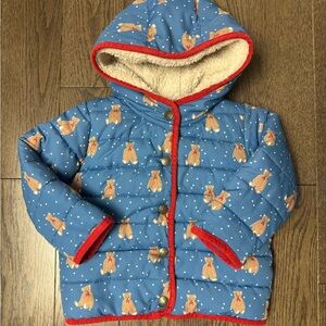 Baby Boden Blue Teddy Bear Lined Coat with Red Trim size 18/24m